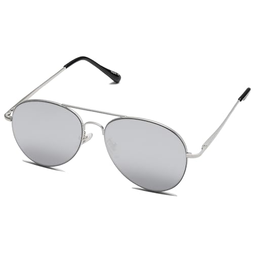 SOJOS Trendy Aviator Sunglasses for Women and Men, Bright Silver/Silver, One size