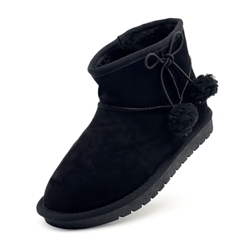 sharllen Kinder Winterstiefel Mädchen Plüsch Schneestiefel Wärme Gefütterte Stiefeletten Schlupfstiefel rutschfeste Winterschuhe (Black 220)