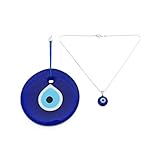 Erbulus Evil Eye Necklace Pendant with 4.13' Large Blue Glass Evil Eye Wall Hanging Set of 2 -...