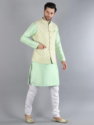 Image of Uri and MacKenzie Men's Silk Blend Kurta Pajama with Designer Ethnic Nehru Jacket /Modi Jacket