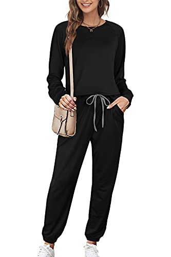Women Sweatsuits Sets Long Sleeve Drawstring Black Joggers Sets Comfy M #TOP1