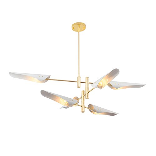 RY Lustre d'avion post-moderne, nordique métal industrie oblique corne lustre, Creative salon restaurant Villa décoration 6 têtes E14 lampe lustre taille -145x35cm& (Couleur : Blanc)