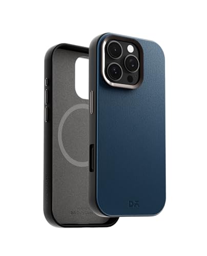 Image of DailyObjects Leatherite Case for iPhone 16 Pro Compatible with Mag-Safe Wireless Charging | Navy Blue-Grey Hybrid Magnetic Back Cover