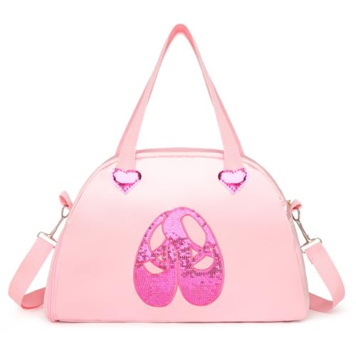 FASHION YO Girls Kids Children Ballet Dance Bag, Pink Ballerina Handbag Tote Gymnastics Sports Duffel Bag, Crossbody Shoulder School Bag Light Weight Carry-on Luggage (Pink2)