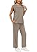 2 Piece Set for Women Spring Fashion 2026 Cruise Outfits Beach Vacation Lounge Sets Cap Sleeve Matching Sets Women Clothing Wide Leg Crop Pants Set Travel Airport Sweat Set Brown S