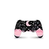 ZOOMHITSKINS PS4 Controller Skin, Compatible for Playstation 4 Controller, Moon Black Cartoon Kawaii Pink Anime Star Cloud, Durable, Fit PS4, PS4 Pro, PS4 Slim Controller, 3M Vinyl, Made in The USA