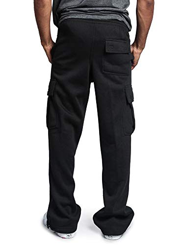 G-Style USA Men's Solid Fleece Heavyweight Cargo Pants FL77 - Black - Large