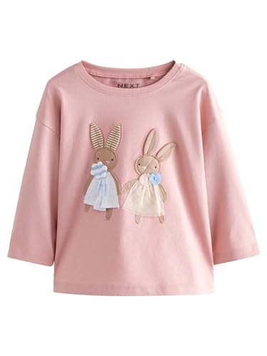 NEXT Pack de 4 Camisetas de Manga Larga con Conejito Bordado Rosa/Blanco 3 Años
