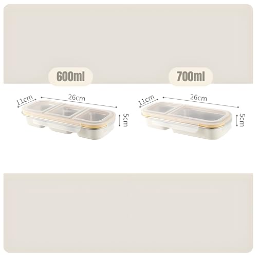 Image of Motka Premium 600 ml 3-Compartment Bento Lunch Box | Stainless Steel Slim Compact Tiffin | Leak-Proof Food Container| BPA & Odour-Free| Dishwasher Safe | Ideal for Office, Travel & School (White)