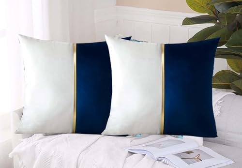 Image of HIMS Velvet Sofa Pillow Cover Set of 2, Luxury Cushion Cover 16 inch x 16 inch for Decorative Living Room Sofa Bedroom Car (16x16 Inch, Blue)