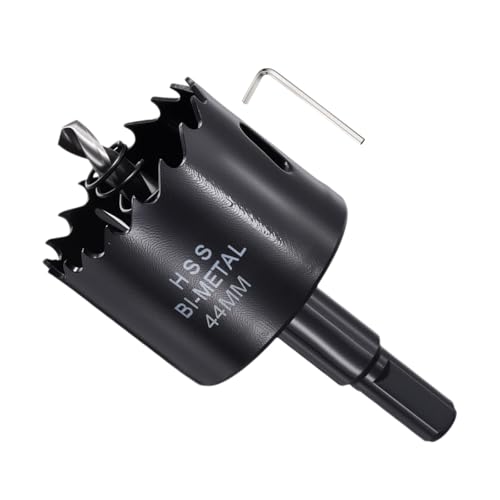 METALLIXITY Bi-Metal Hole Saw 1-3/4, M42 HSS Circular Head 44mm Hole Cutter with Center Drill Bit - for Thick Stainless Steel Hard Steel Sheet, Black