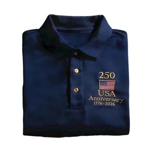 Mens Golf Polo Shirts 250 Anniversary USA Shirt Collared Dress USA PoloTops 250th Birthday Patriotic Flag Print Shirt