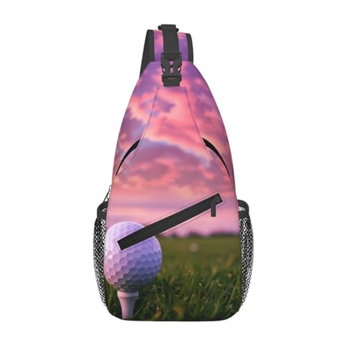 JXDXHCW Golf Ball Sunset Grass Sling Bag Crossbody Bag for Men Women, Daypack Chest Backpack Shoulder Bag for Travle Hiking