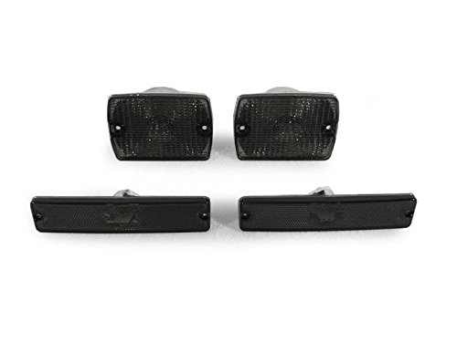 USR DEPO 87-93 YJ Side Marker Lights - COMBO Smoke Front Bumper Turn Signal Lamps + Fender Parking Sidemarkers Light Set Compatible with 1987-1993 Wrangler YJ Chass (Smoked Lens, 4 Pieces)