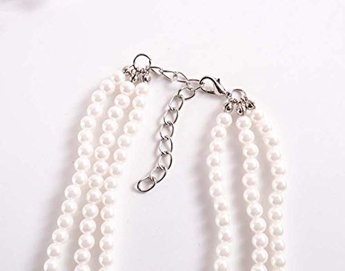 Daimay Simulated Pearl Chokers Multi-Layer Pearl Necklace Multi-Strand Pearl Statement Bridal Choker Necklace for Wedding Party Jewelry 20s Flapper Necklace for Party with Earring -White - Image 6