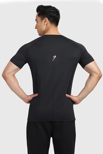 Image of FUAARK Sleek Round Neck Half Sleeves Slim Fit Active Wear Sports and Gym Tshirt for Men (Black, S)