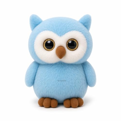 Image of Shiny Owl Soft Toy for Girls Boys Kids,Sky Blue,Owl with Glitter Eyes Animal Plush Stuffed Baby Teddy Gift Birthday, 23 cm