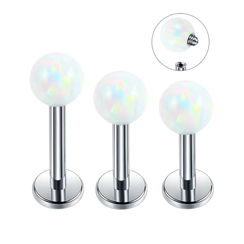 Aqxyedc 3 Pièces/ensemble Pierre D'opale Naturelle 16g Labret Piercing Bijoux Acier Inoxydable Helix Piercing Boucle D'oreille Oreille Tragus Cartilage wanglan