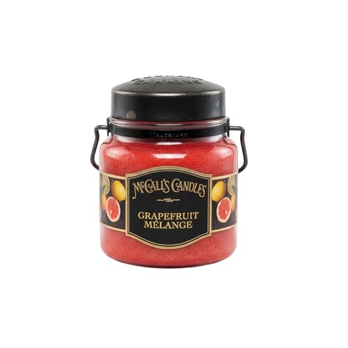 Image of McCall's Candles | Grapefruit Melange | 16 oz Two-Wick Scented Candle | USA-Poured | Vintage Rustic Jar with Carrying Handle | Bright Pink Grapefruit & Citrus Fragrance