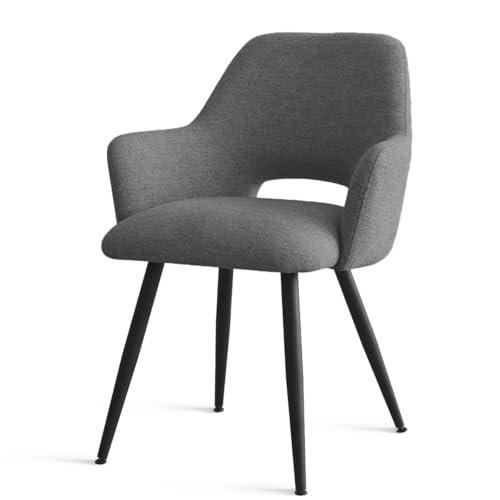 Image of Finch Fox Motel Luxurious Home Collection Upholstery Fabric Arm Dining Room Chairs in Dark Gery Color with Black Metal Powder Coated Legs (Set of 4)