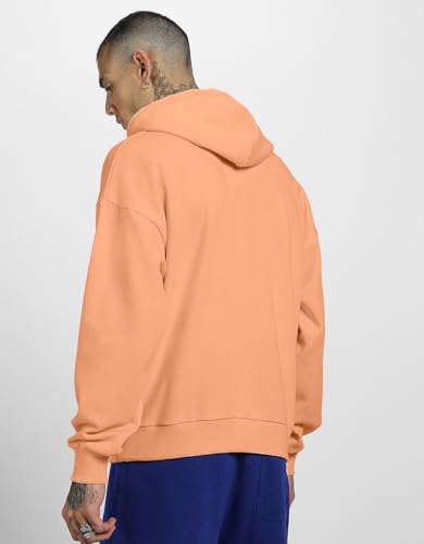 Image of Veirdo Fleece Oversized Baggy Fit Hooded Sweatshirt Drop Shoulder Typographic Logo Printed Full Sleeve Hoodie for Men (Avaiable in Colors: Copper Tan, Rust & Red)