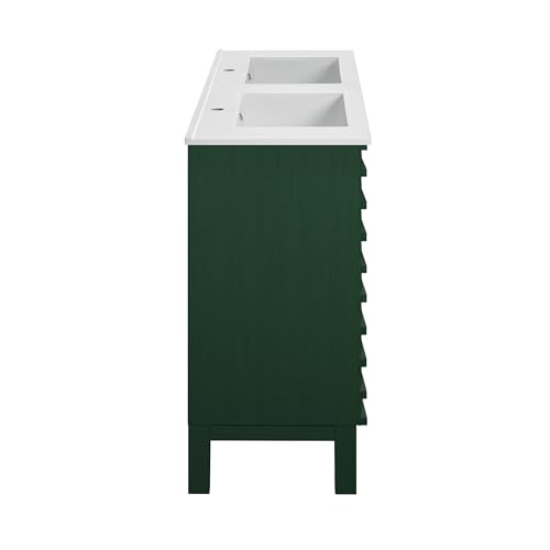 Image of Swiss Madison Cascade 48 inch Freestanding Bathroom Vanity in Green Oak with Double Basin Sink Top