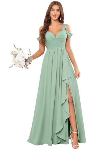 Chiffon Off Shoulder Bridesmaid Dress for Women Long A-Line Sweetheart Empire Waist Dresses for Women 2025 with Slit3