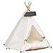 Pet Teepee Dog & Puppy Cat Tents Tipi Bed Portable Houses with Thick Cushion for Pets Up to 15lbs