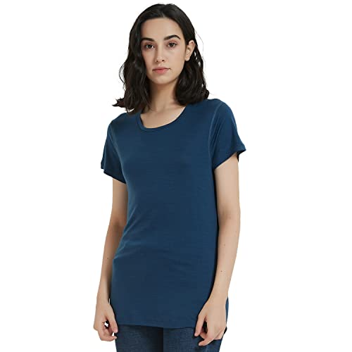 Metarino Merino Wool T-Shirt Women,Short Sleeve Lightweight Crew Neck Base Layer Tee Shirt For Hiking,Sport,Navy Blue,Medium #TOP4