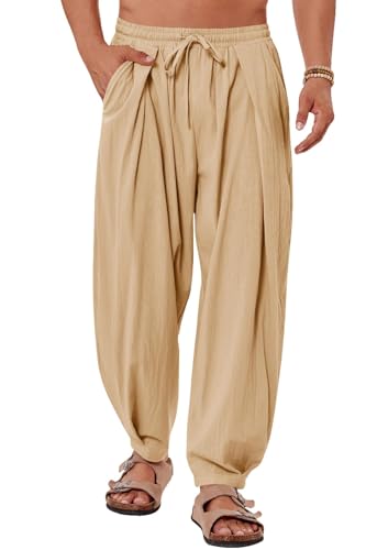 Gafeng Mens Linen Yoga Pants