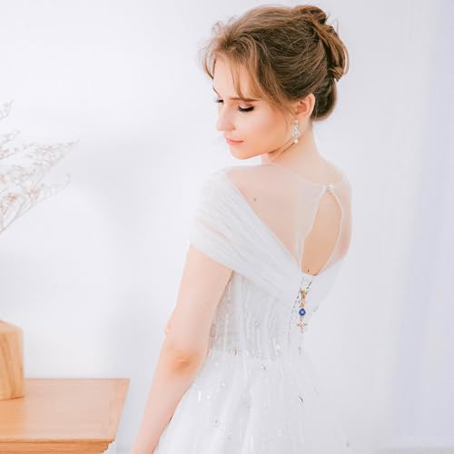 Image of MIXJOY Something Blue Gift for Bride, Wedding Day Bridal Blue Pearl Angel Wings Bouquet Garter Charm for Bride to Be