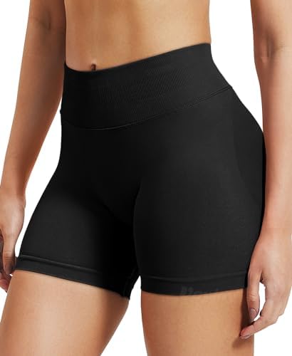 VOYJOY Women Workout Impact Shorts 3.6"/ 4.5"/ 6" Scrunch Butt Lifting Gym Seamless Booty Biker Shorts Black - 1