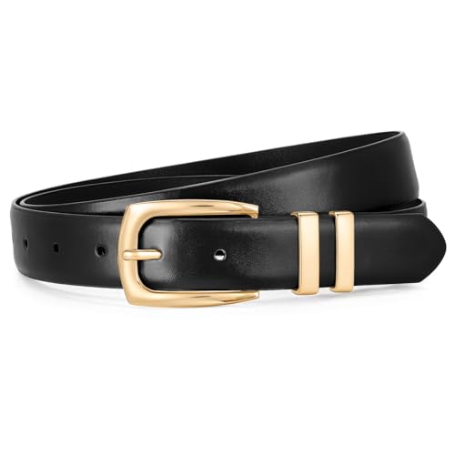 WHIPPY Women's Leather Belts for Jeans Pants Fashion Ladies Belt Gold Buckle Belts for Women, Black, XS
