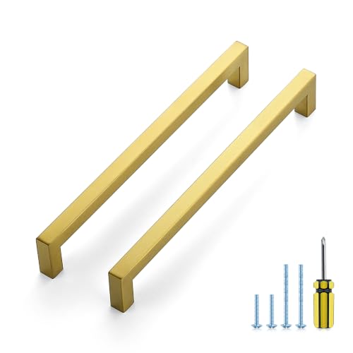 Image of Ravinte 20 Pack Kitchen Gold Cabinet Handles 8-4 /5 Inch Hole Center Stainless Steel Square Cabinet Pulls for Dresser Drawer Cupboard Handles with Screwdriver