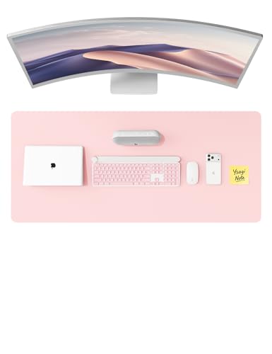Image of YSAGi Leather Desk Pad Protector, Office Desk Mat, Large Mouse Pad, Non-Slip PU Leather Desk Blotter, Laptop Desk Pad, Waterproof Desk Writing Pad for Office and Home (Light Pink, 47 inch x 17 inch)