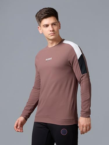 Image of TECHNOSPORT Men's Colorblock Full Sleeve T-Shirt MATPIQ Quick Dry Slim Fit Round Neck Sports Tee for Gym Casual Layering Wear UPF50+ Anti Odour