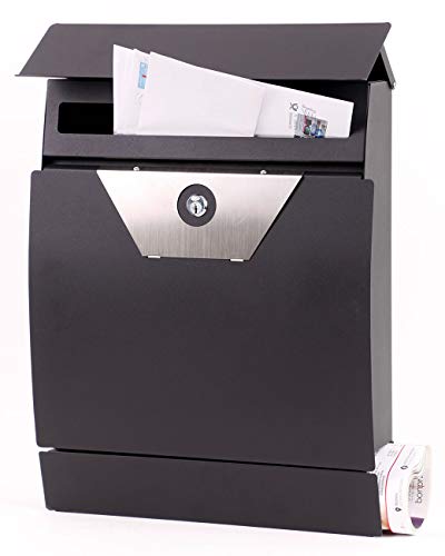 Design-Briefkasten Gebürstetes Edelstahl Postkasten mit Zeitungsfach, Anthrazit, Postkasten, Wandbriefkasten Postkasten, Zeitungsrolle Cover