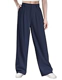 Glacspyg Pantalones de Ocio de Cintura Alta para Mujer Otoño e Invierno Tejido de poliéster y Elastano de Alta Densidad Pantalones de Trabajo Elegantes y Lisos con Bolsillos Verde Azul Marino M