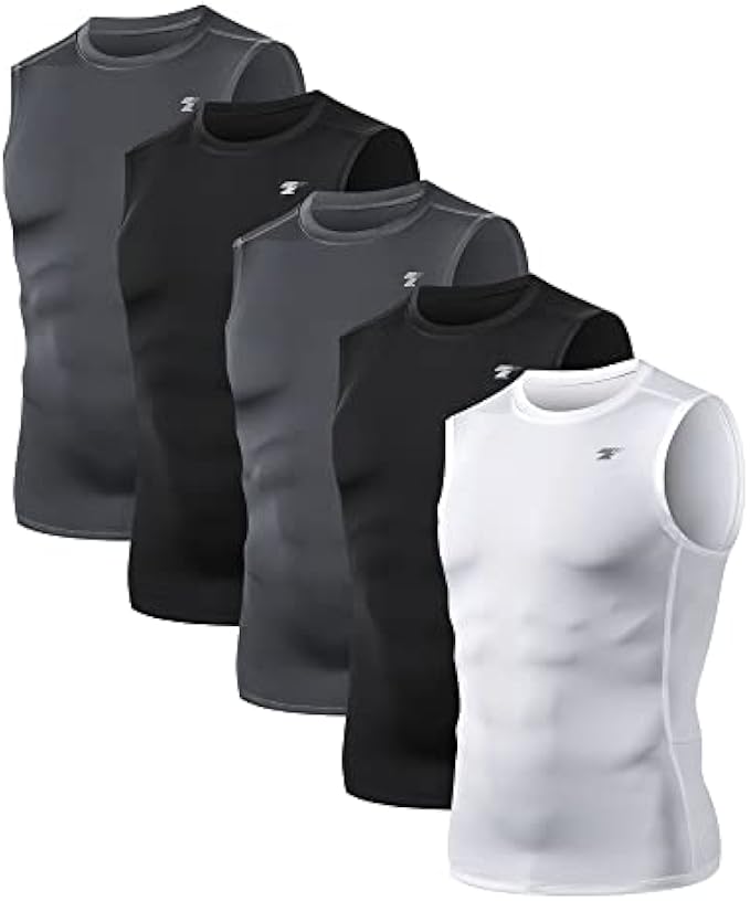 TELALEO 5 Pack Men's Athletic Compression Shirts Sleeveless Workout Tank Top Sports Base Layer Running Basketball