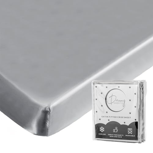 Image of Dreamy Sheets Baby Crib Mattress Sheet - Silky Fabric Skin & Hair Friendly Crib Sheet - Standard Size Satin Crib Sheets Breathable Cover - Premium Quality Nursery Sheets - 28x52x8in - Gray