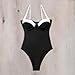 Strappy Contrast Trim Underwire One-Piece Swimsuit, Fashion Swimwear for Women Spaghetti Strap Design PQ4021 (US, Alpha, Large, Regular, Regular, Black)