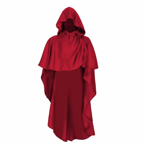 ALCXAZS Halloween Ritter Kapuzenumhang Mönchsumhang Cosplay, Vampirkostüm Mittelalterlicher Ritterumhang, Für Halloween Mittelalterlicher Ritter, Rot