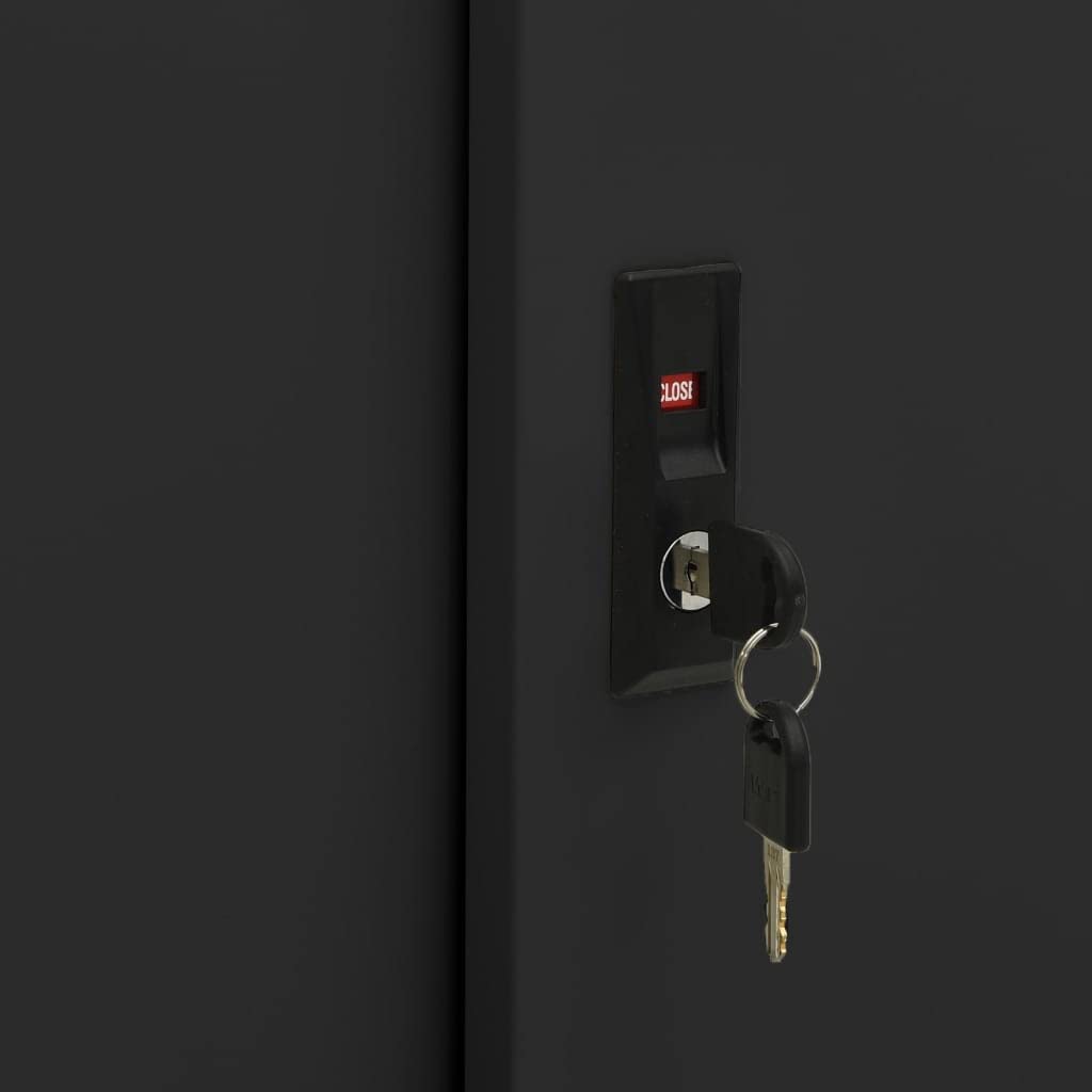 Armadio in Metallo Armadio per Ufficio Anta Scorrevole Armadio Ante Scorrevoli Mobili Ufficio Armadietti con Chiave Armadietto Multiuso in Acciaio Nero 90x40x90 cm