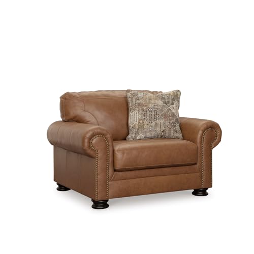 Signature Design by Ashley Carianna Contemporary Leather Match Upholstered Oversized Chair with Nailhead Trim and 1 Accent Pillow, Dark Brown