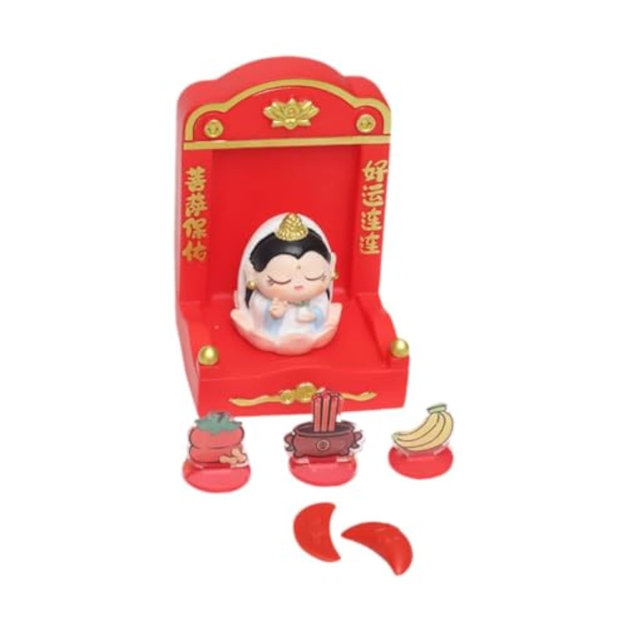 Chinese Deity Statue with Tribute Set for Home Décor
