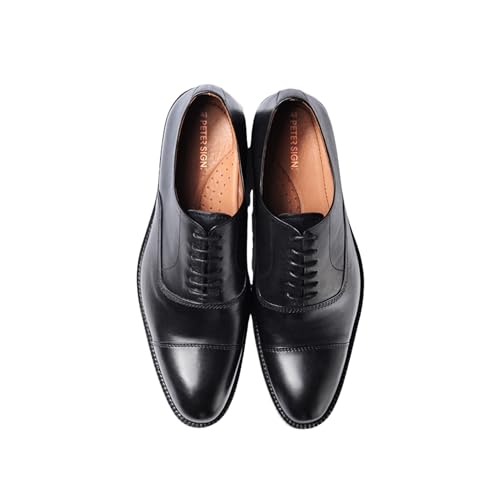 Men's Dress Shoes | Genuine Leather Cap Toe Oxford Shoes Men Lace-Up Comfortable Rubber Sole2