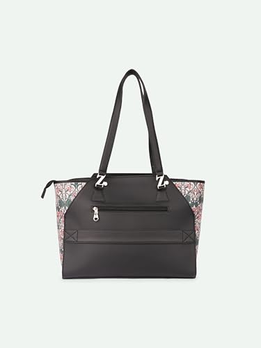 Image of ZOUK Printed Jute Handcrafted Vegan Leather Black Women's Check-point Friendly Classic Business Bag