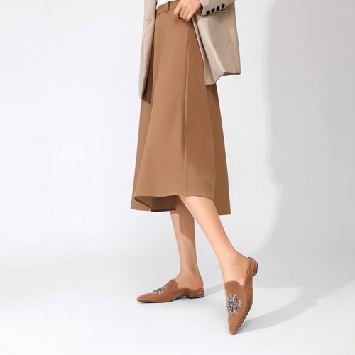 Embroidered Mules for Women Pointed Toe Bejeweled Backless Velvet Flats Slides with Cruciate Flower Pattern3