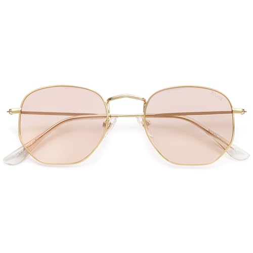 SOJOS Square Polarized Sunglasses for Women Men Small Hexagonal Polygon Mirrored Lens SJ1072 with Gold Frame/Light Brown Lens
