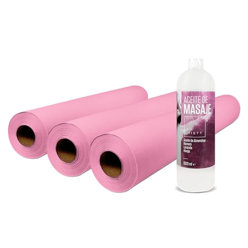 Papel camilla rosa y aceite de masaje 1l para sesiones de relax en spas y centros de estetica